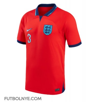 Camiseta Inglaterra Luke Shaw #3 Visitante Equipación Mundial 2022 manga corta